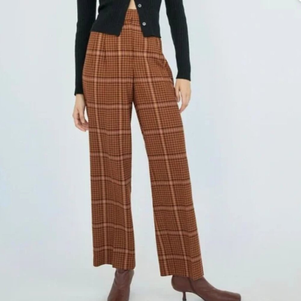 Aritizia Wilfred Effortless Pant Cropped Size 8 Brown Plaid NWT